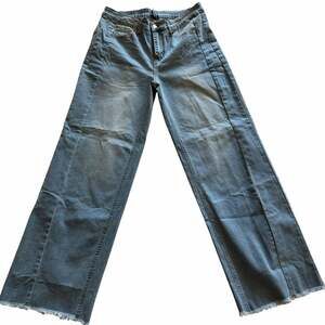 PrettyGarden High-Waisted Wide-Leg Seamed Front Raw Hem Jeans